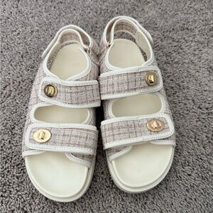 H&M Tweed Sandals in Cream and Gold
